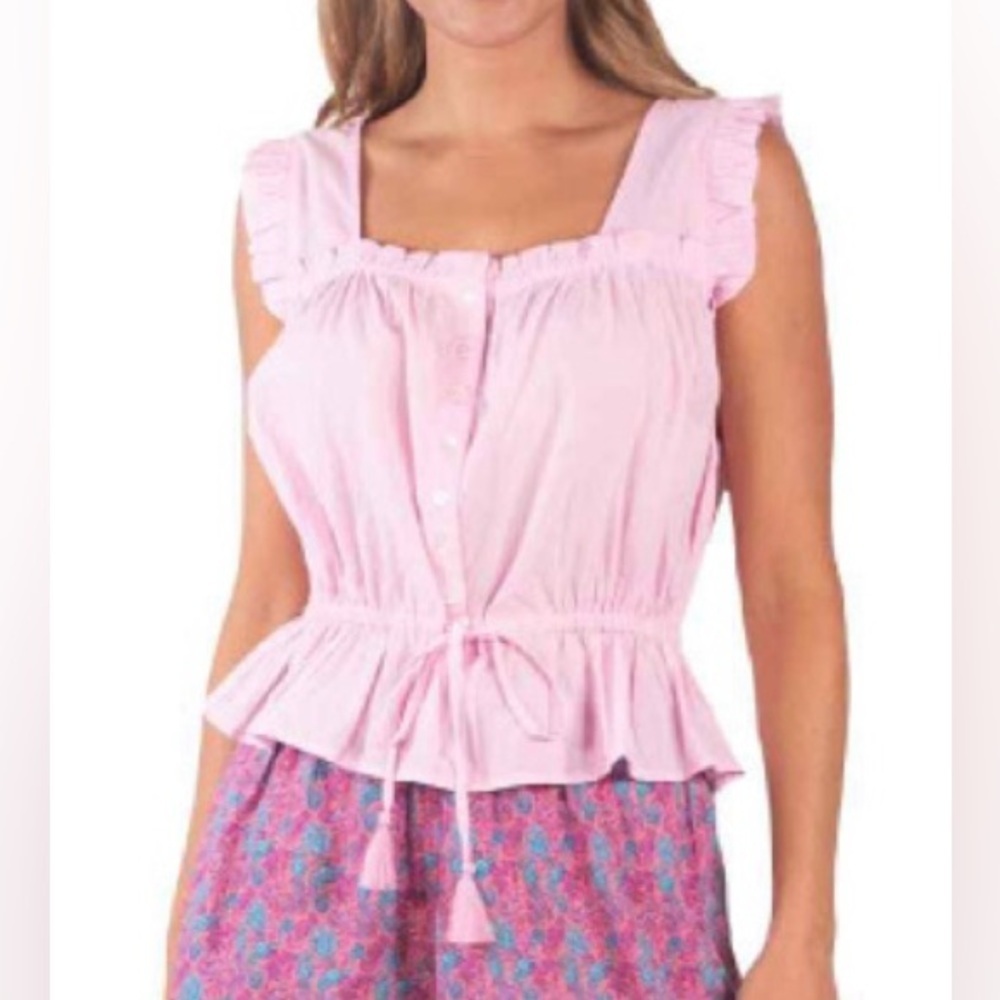 Simply Southern Light Pink Ruffled Sleeveless Peplum Top